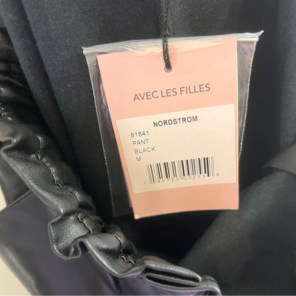 NEW Avec Les Filles Faux Leather Paperbag Tie Waist Straight Leg Pants M - Picture 8 of 8